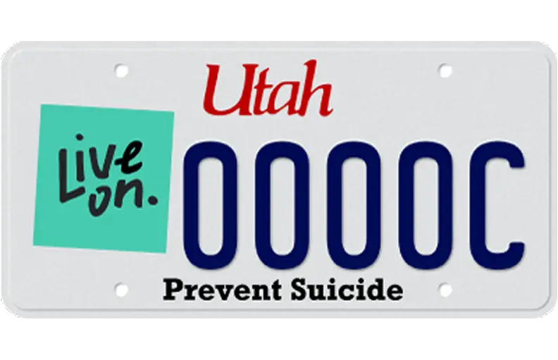 Utah license plate with Live On sticker