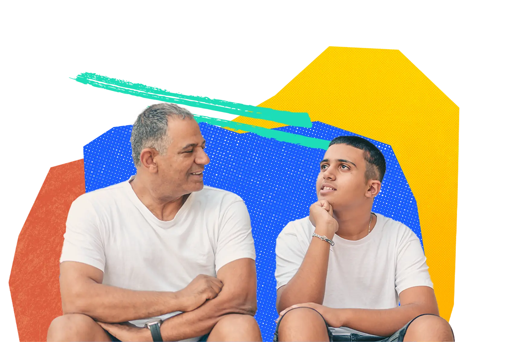 A man and young man sitting and chatting